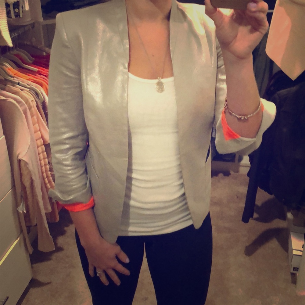 EUC Metallic Gray and Pink Blazer